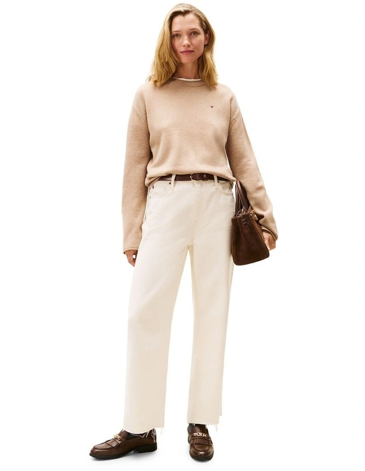 Relaxed Fit Soft Wool Jumper in Beige image 4
