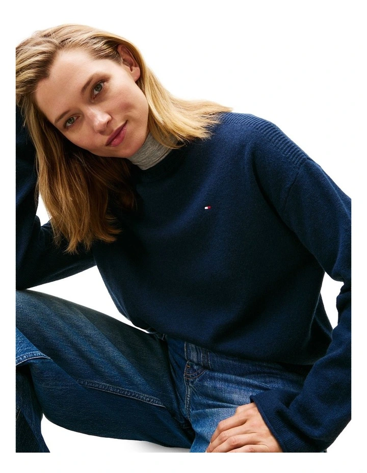 Relaxed Fit Soft Wool Jumper in Blue image 3