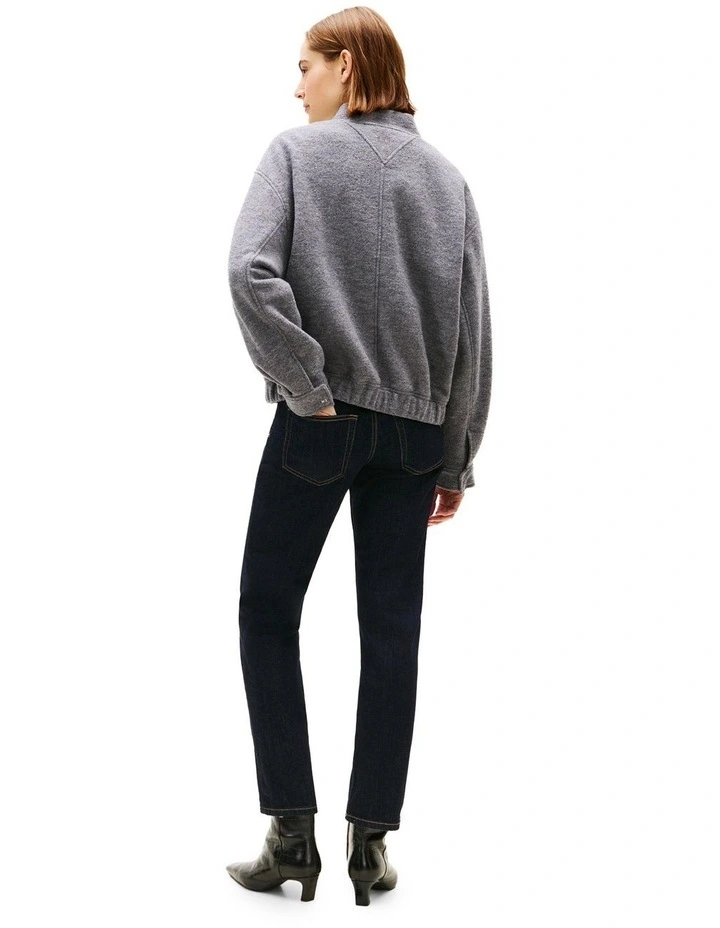 Textured Wool Blend Bomber Jacket in Grey image 2