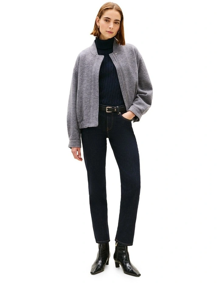 Textured Wool Blend Bomber Jacket in Grey image 5