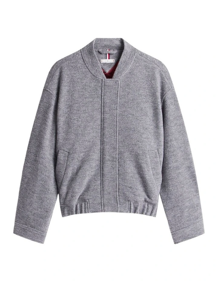 Textured Wool Blend Bomber Jacket in Grey image 6