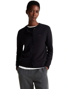 Jersey Crew Neck Cardigan in Black