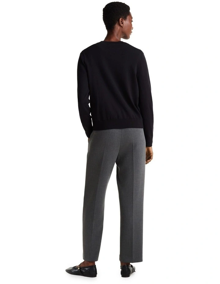 Jersey Crew Neck Cardigan in Black image 2