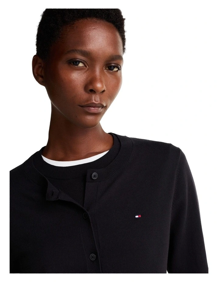 Jersey Crew Neck Cardigan in Black image 3