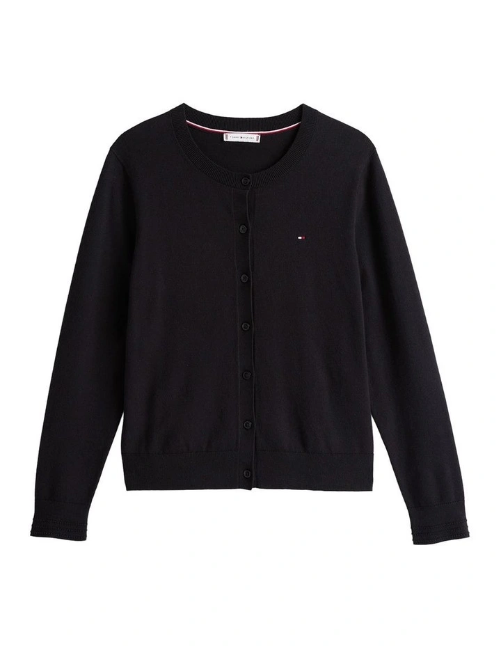Jersey Crew Neck Cardigan in Black image 5