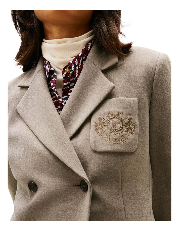 Crest Embroidery Slim Fit Blazer in Grey image 3