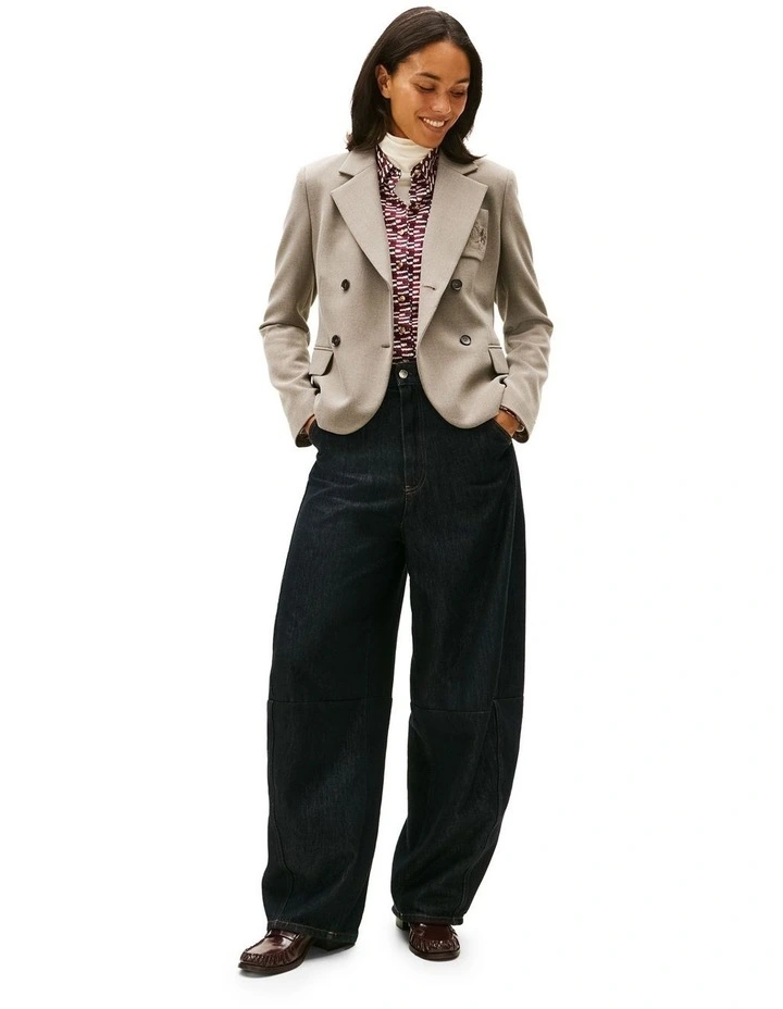 Crest Embroidery Slim Fit Blazer in Grey image 4