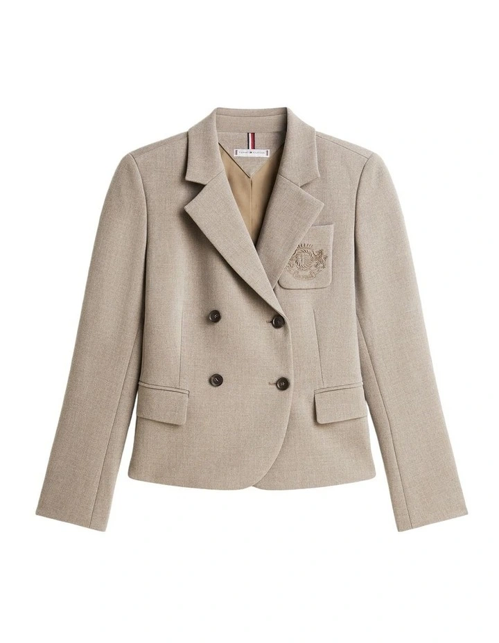 Crest Embroidery Slim Fit Blazer in Grey image 5