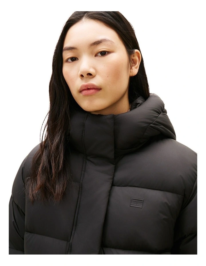 Down Hooded Puffer Jacket in Black image 3