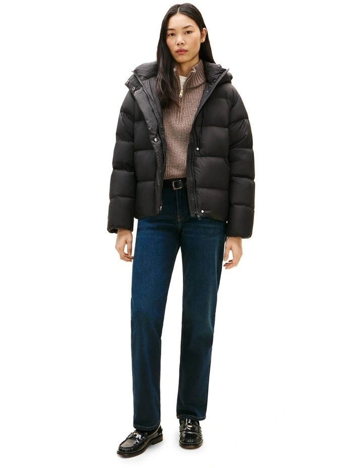 Down Hooded Puffer Jacket in Black image 5