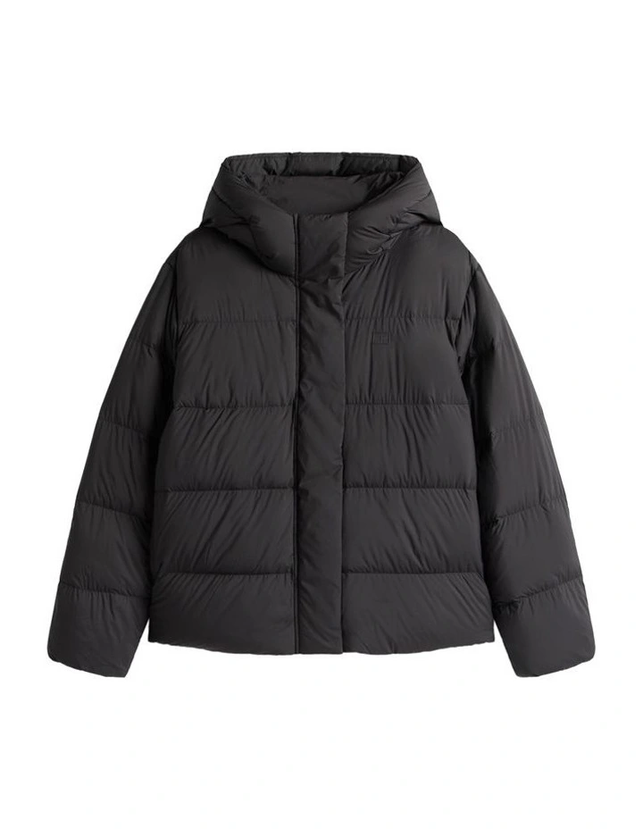 Down Hooded Puffer Jacket in Black image 6