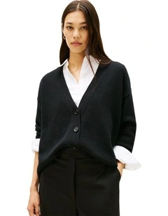 Pure Wool Oversized Cardigan in Black