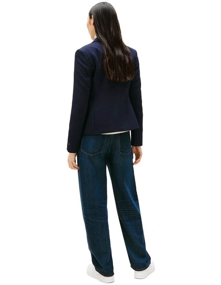 Crest Embroidery Slim Fit Blazer in Blue image 2
