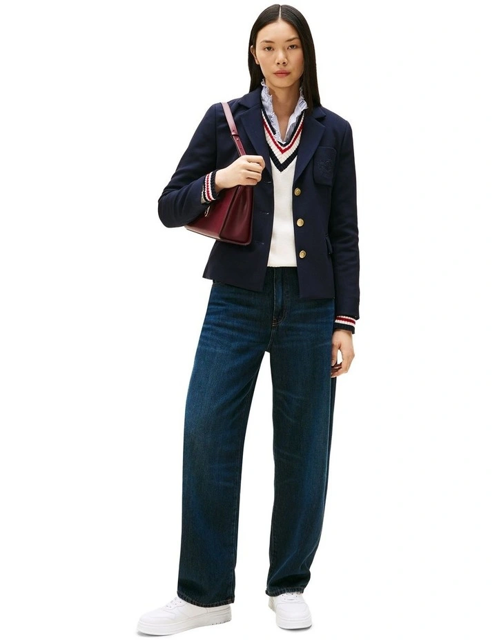 Crest Embroidery Slim Fit Blazer in Blue image 4
