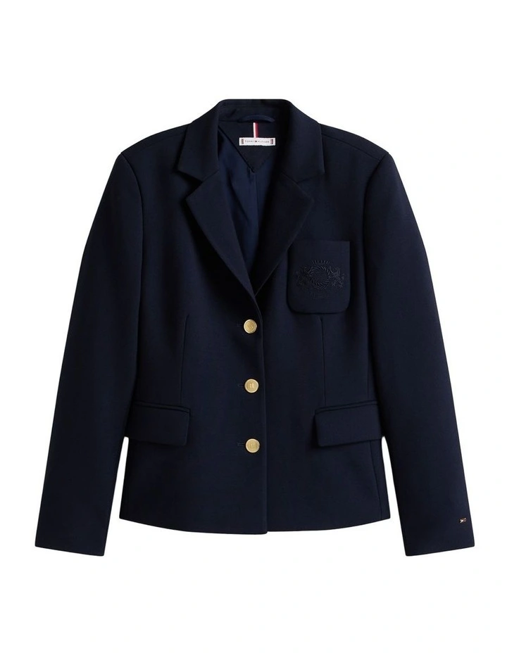 Crest Embroidery Slim Fit Blazer in Blue image 5