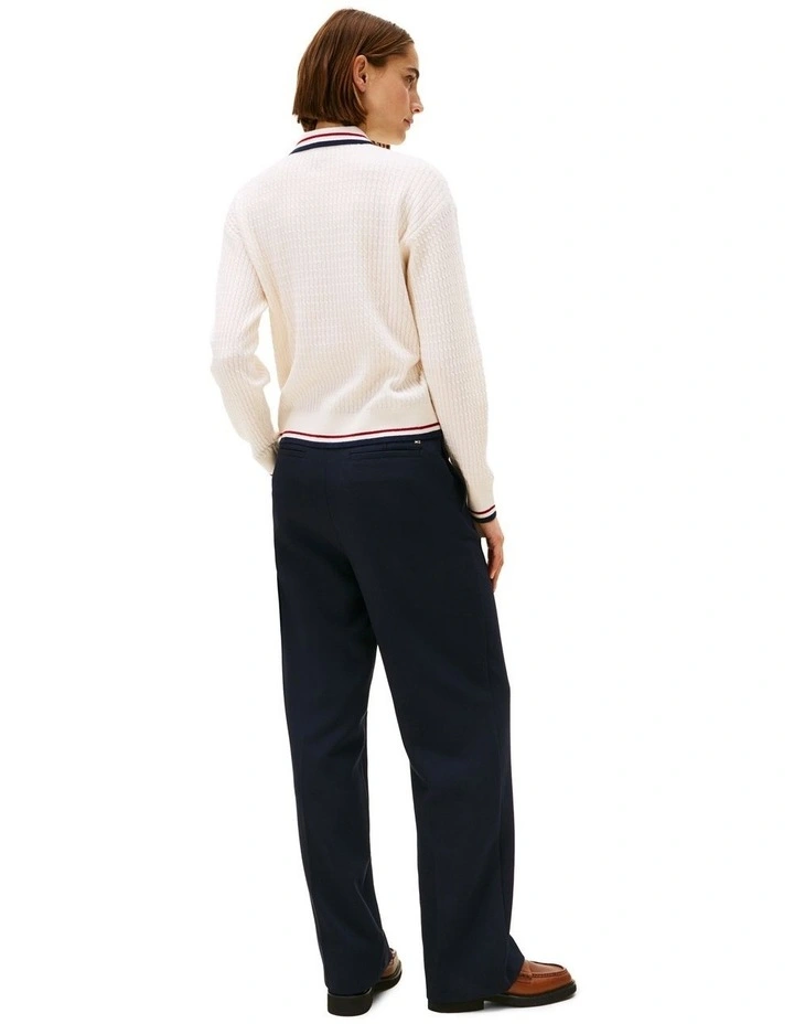 Cable Knit Relaxed Polo Collar With Cashmere Jumper in Cream image 2