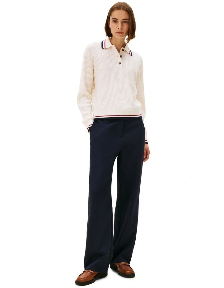 Cable Knit Relaxed Polo Collar With Cashmere Jumper in Cream image 4