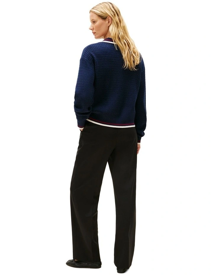Cable Knit Relaxed Polo Jumper With Cashmere in Blue image 2
