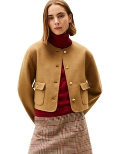 Double-Faced Wool Blend Jacket in Brown