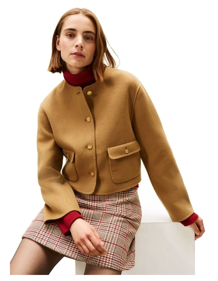 Double-Faced Wool Blend Jacket in Brown image 3