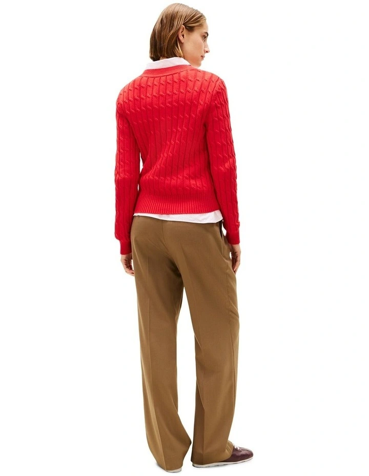 Cable Knit Crew Neck Jumper in Red image 2