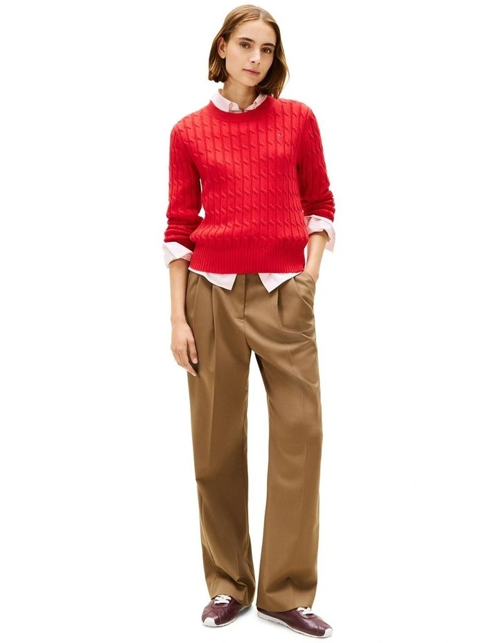 Cable Knit Crew Neck Jumper in Red image 4