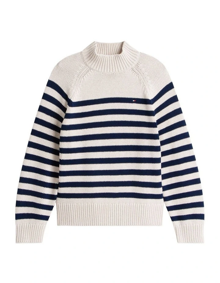 Stripe Mock Neck Relaxed Jumper in Cream image 5