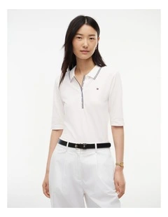 Slim Fit Tipped Half Sleeve Polo Shirt in White