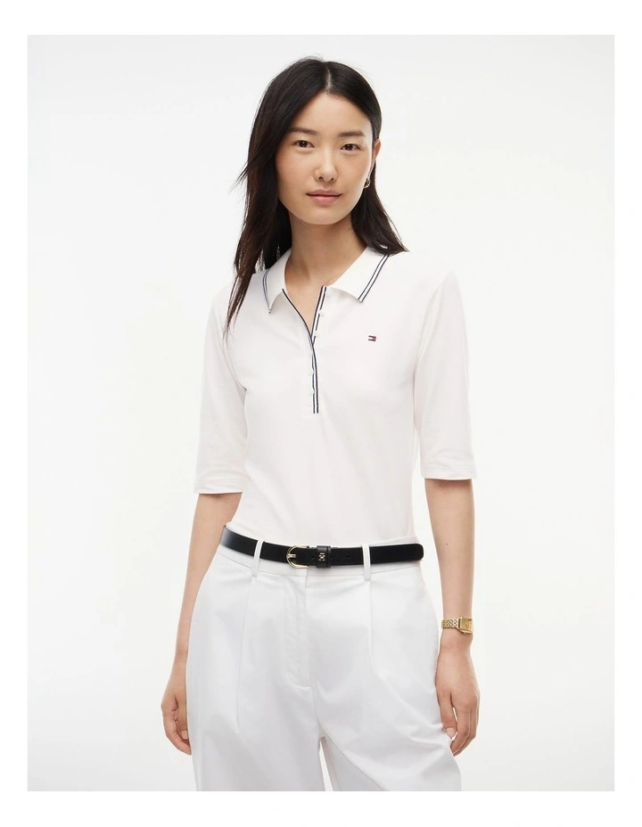 Slim Fit Tipped Half Sleeve Polo Shirt in White image 1
