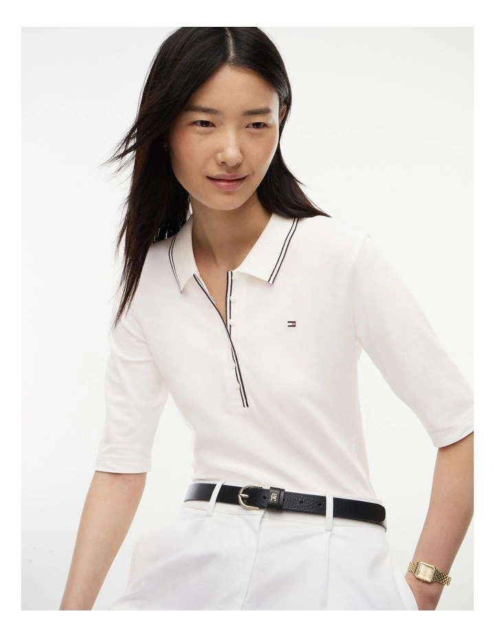 Slim Fit Tipped Half Sleeve Polo Shirt in White image 3