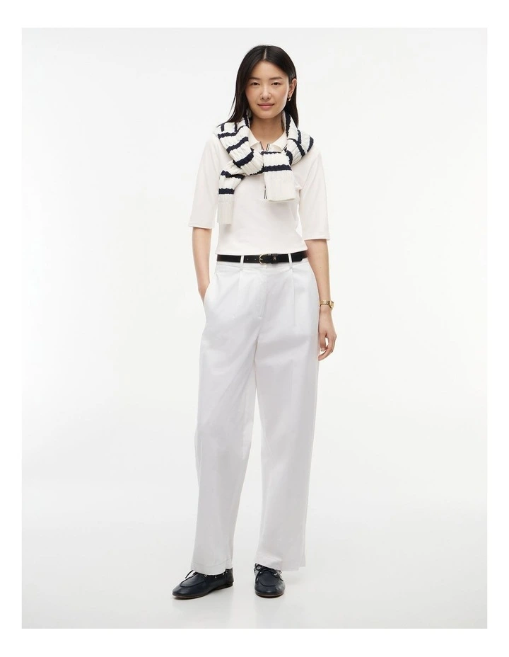 Slim Fit Tipped Half Sleeve Polo Shirt in White image 4