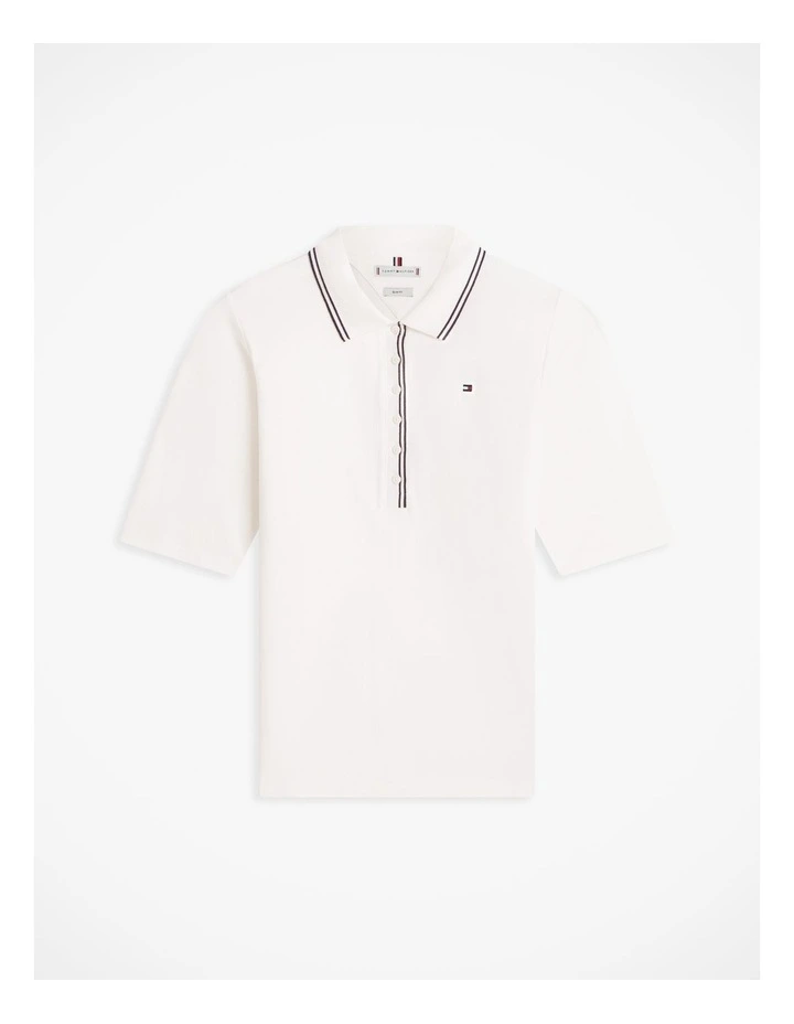 Slim Fit Tipped Half Sleeve Polo Shirt in White image 5