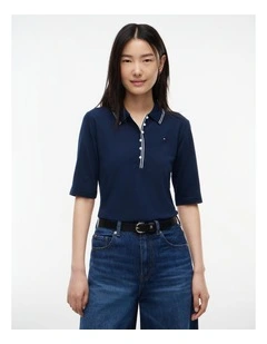 Slim Fit Tipped Half Sleeve Polo Shirt in Blue