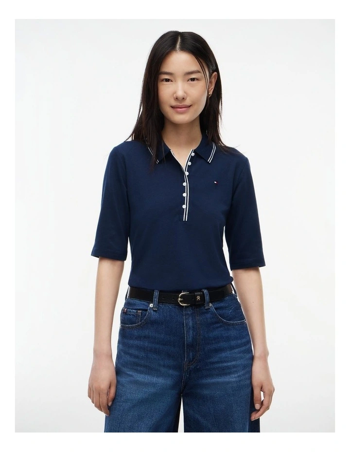 Slim Fit Tipped Half Sleeve Polo Shirt in Blue image 1