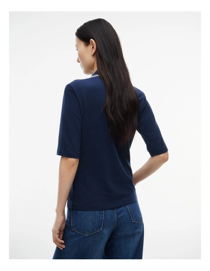 Slim Fit Tipped Half Sleeve Polo Shirt in Blue image 2