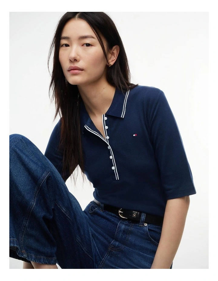 Slim Fit Tipped Half Sleeve Polo Shirt in Blue image 3