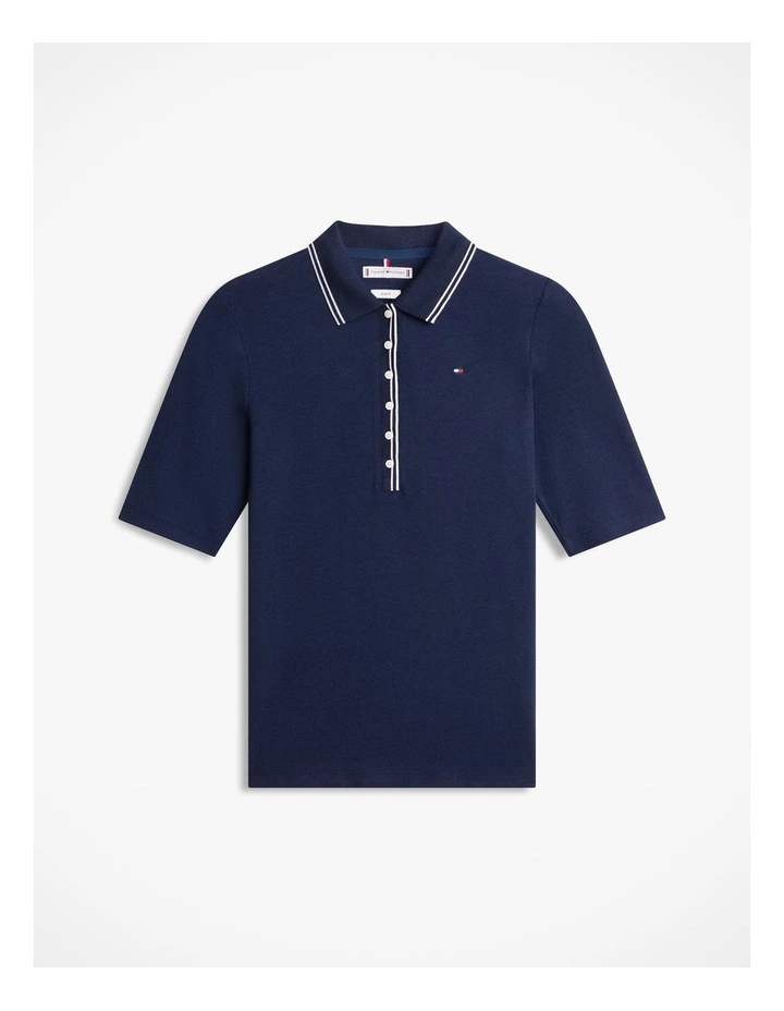 Slim Fit Tipped Half Sleeve Polo Shirt in Blue image 5