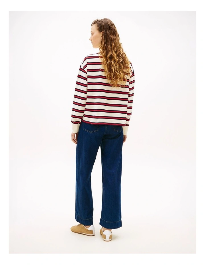 1985 Relaxed Fit Stripe Long Sleeve Polo Shirt in Red image 2