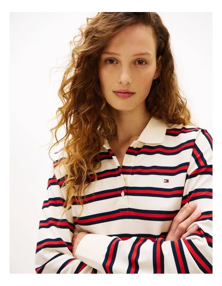 1985 Relaxed Fit Stripe Long Sleeve Polo Shirt in Red image 3