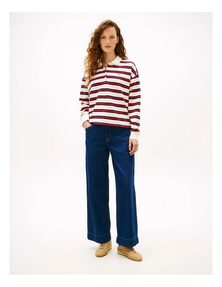 1985 Relaxed Fit Stripe Long Sleeve Polo Shirt in Red image 4