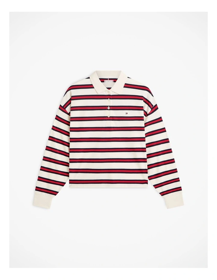 1985 Relaxed Fit Stripe Long Sleeve Polo Shirt in Red image 5