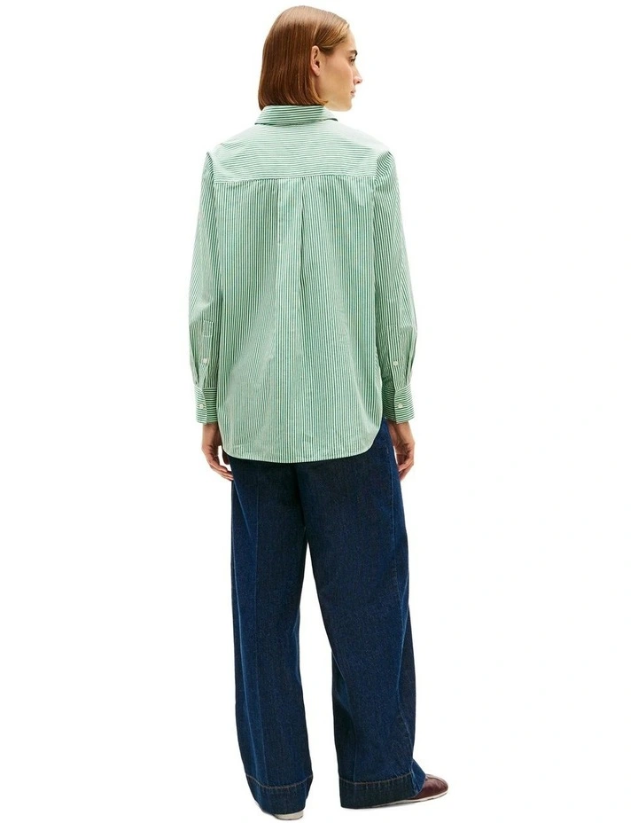 Oversized Fit Logo Embroidery Shirt in Green image 2