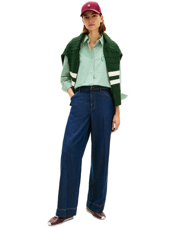 Oversized Fit Logo Embroidery Shirt in Green image 4