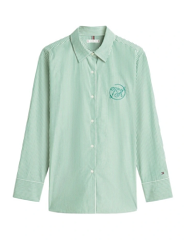 Oversized Fit Logo Embroidery Shirt in Green image 5