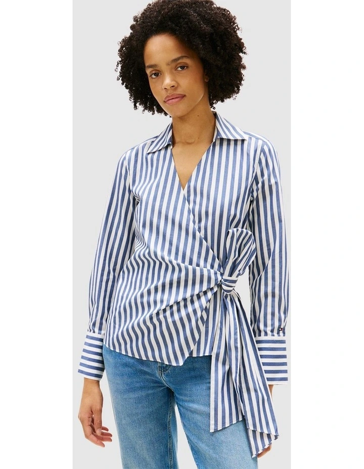 Slim Fit Wrap Knot Poplin Shirt in Navy image 1