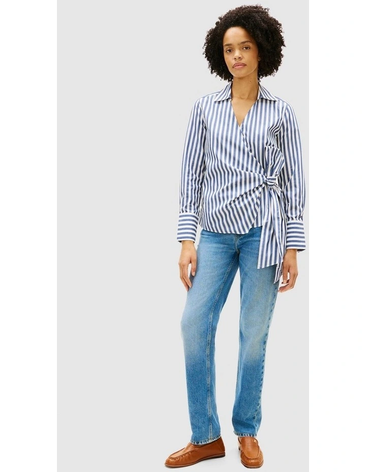 Slim Fit Wrap Knot Poplin Shirt in Navy image 2