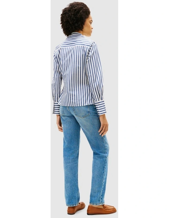 Slim Fit Wrap Knot Poplin Shirt in Navy image 3
