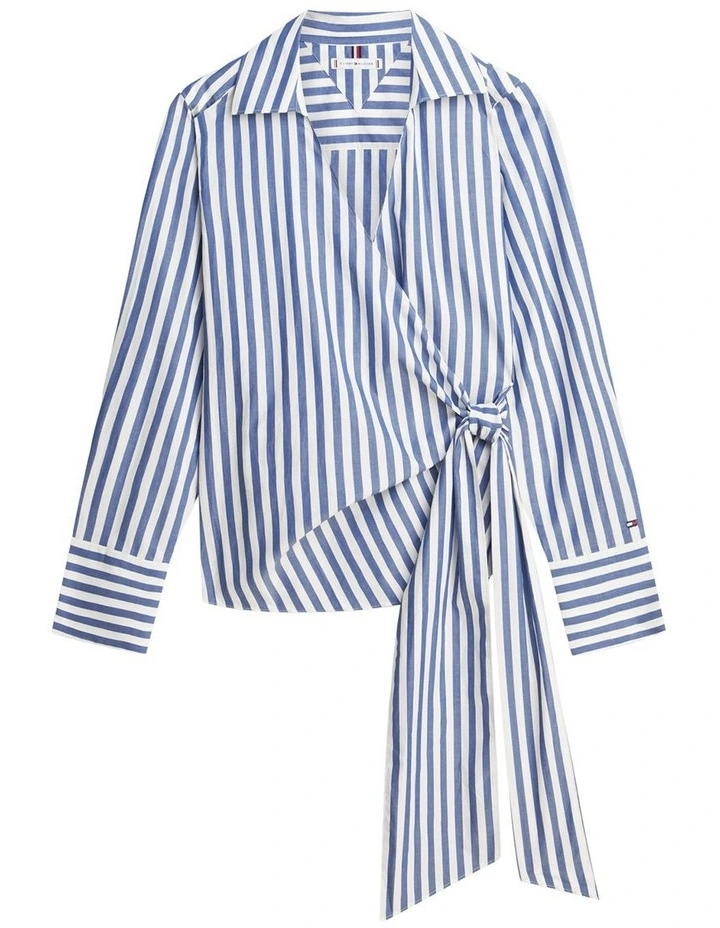 Slim Fit Wrap Knot Poplin Shirt in Navy image 5