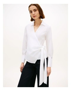 Slim Fit Wrap Knot Poplin Shirt in White
