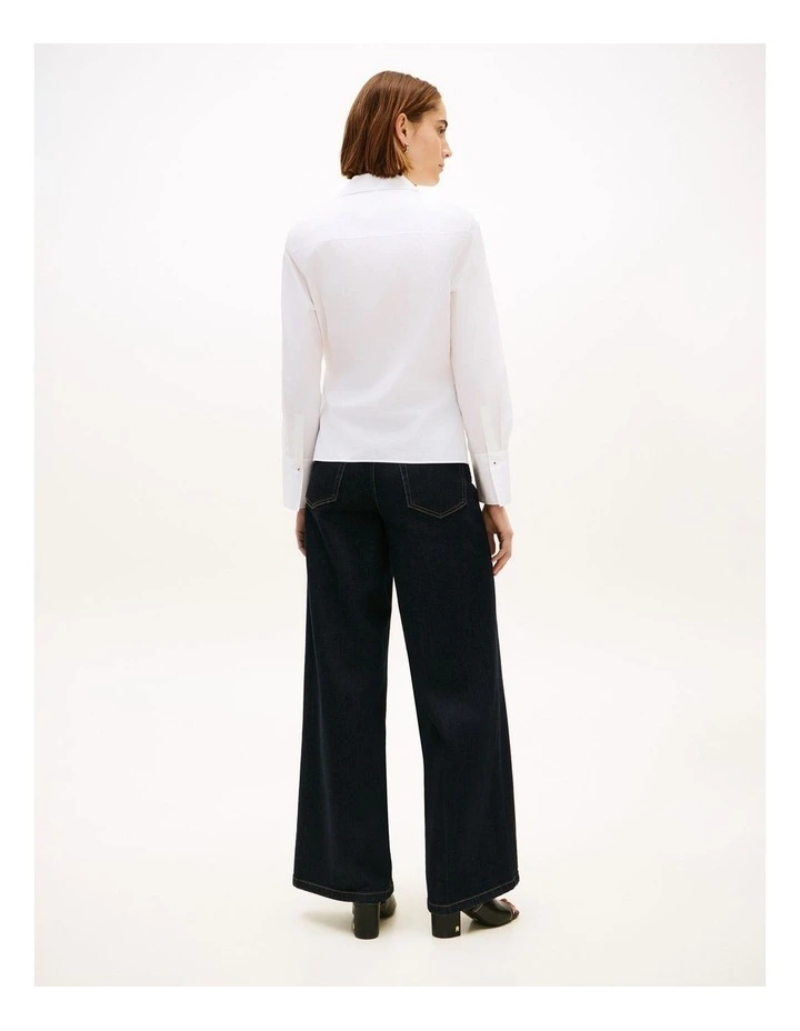 Slim Fit Wrap Knot Poplin Shirt in White image 2